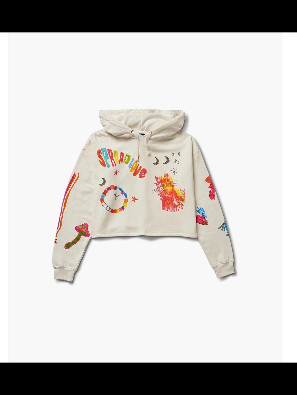 Insomniac Graphic Cropped Hoodie - Cream